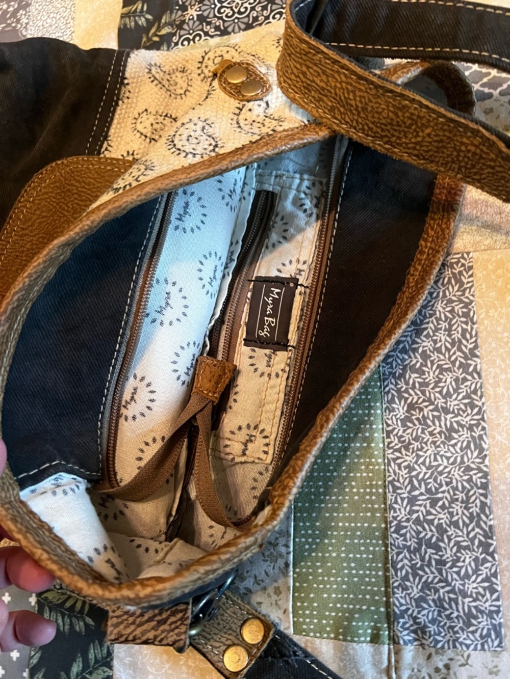 Women’s Casual Crossbody Bag in Brown, demin and Cream - Picture 3 of 3